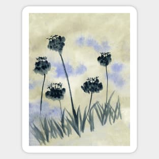 Black Flowers Watercolor Painting Sticker